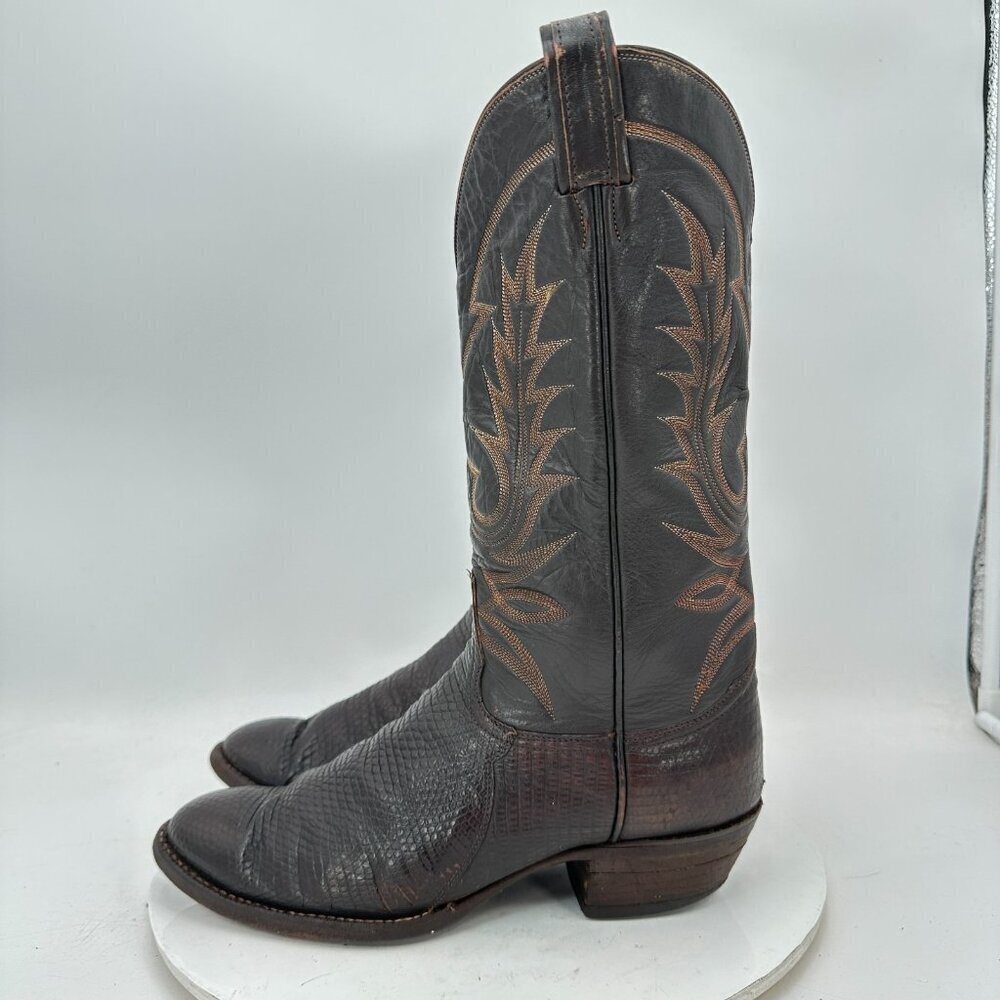 Tony Lama Men Size 8.5 Dark Brown Leather Pull On Western Cowboy Boots